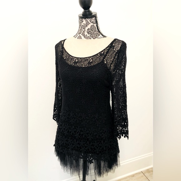 Boston Proper Elegant Black Crochet Lace top & chemise with tulle skirt size S - Picture 7 of 12